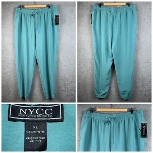 NYCC Pants Womens XL Teal High Rise Straight Fit Baggy Loungewear Casual Preppy